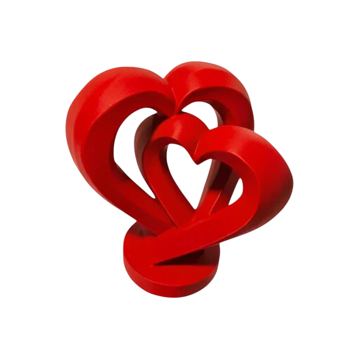 3D-gedrucktes rotes Doppelherz als dekoratives Liebesgeschenk mit modernem Design, ideal für Valentinstag, Hochzeit oder romantische Dekoration.