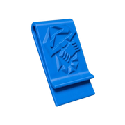 Blaue 3D-gedruckte Abarth Geldklammer mit Skorpion-Logo zur sicheren Aufbewahrung von Geldscheinen