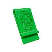 Grüne 3D-gedruckte Abarth Geldklammer mit Skorpion-Logo zur sicheren Aufbewahrung von Geldscheinen