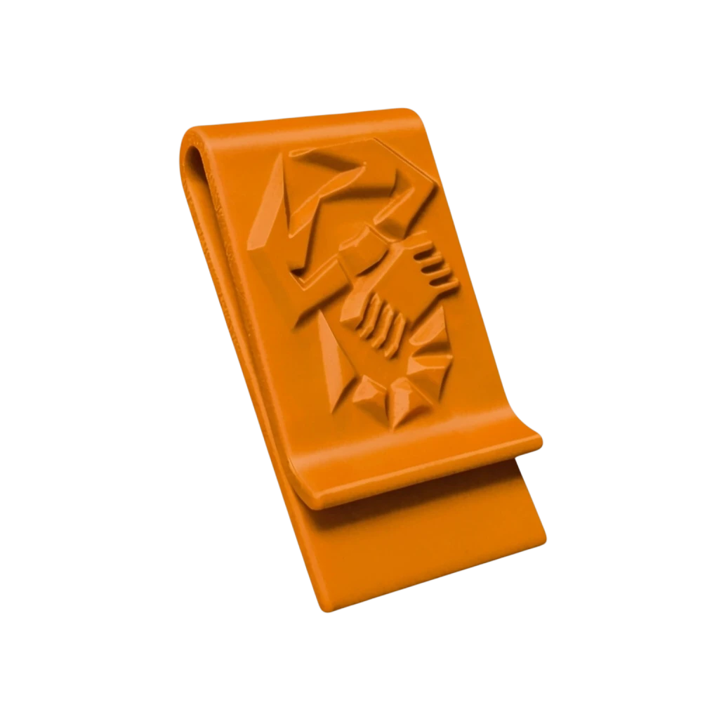 Orange 3D-gedruckte Abarth Geldklammer mit Skorpion-Logo zur sicheren Aufbewahrung von Geldscheinen