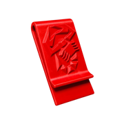 Rote 3D-gedruckte Abarth Geldklammer mit Skorpion-Logo zur sicheren Aufbewahrung von Geldscheinen