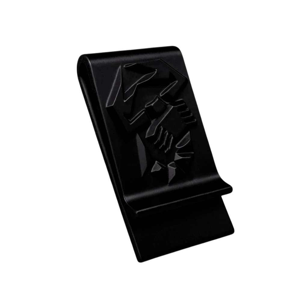 Schwarze 3D-gedruckte Abarth Geldklammer mit Skorpion-Logo zur sicheren Aufbewahrung von Geldscheinen
