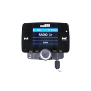 digiDAB DAB+ FM Transmitter für Auto mit Display, Drehregler und Radioadapter zur Nachrüstung von digitalem DAB+ Empfang im Fahrzeug.