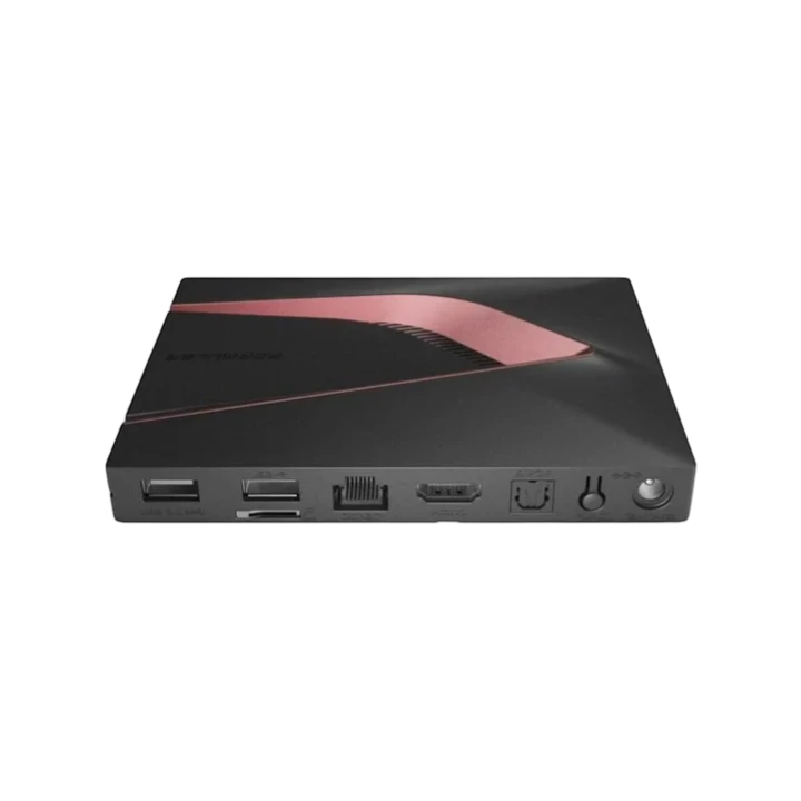 Formuler Android TV Box in Schwarz mit USB-, HDMI-, LAN- und Audioanschlüssen – kompakter Streaming Media Player für IPTV, Smart TV und Multimedia-Anwendungen.