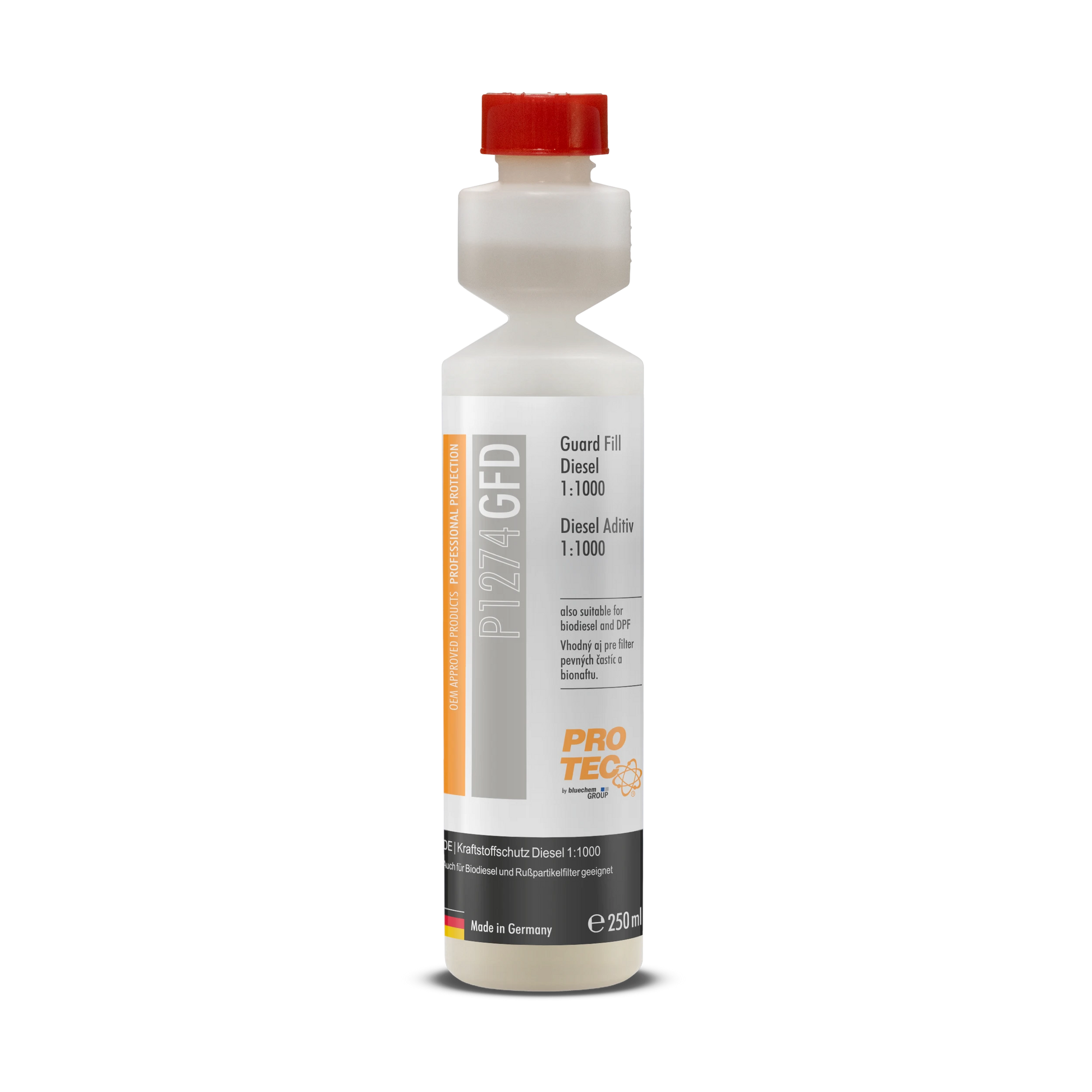 PRO-TEC P1274 GFD Guard Fill Diesel Additiv 1:1000 Kraftstoffschutz 250 ml Flasche zur Pflege und zum Schutz von Diesel-Kraftstoffsystemen bei Biodiesel und DPF-Fahrzeugen.