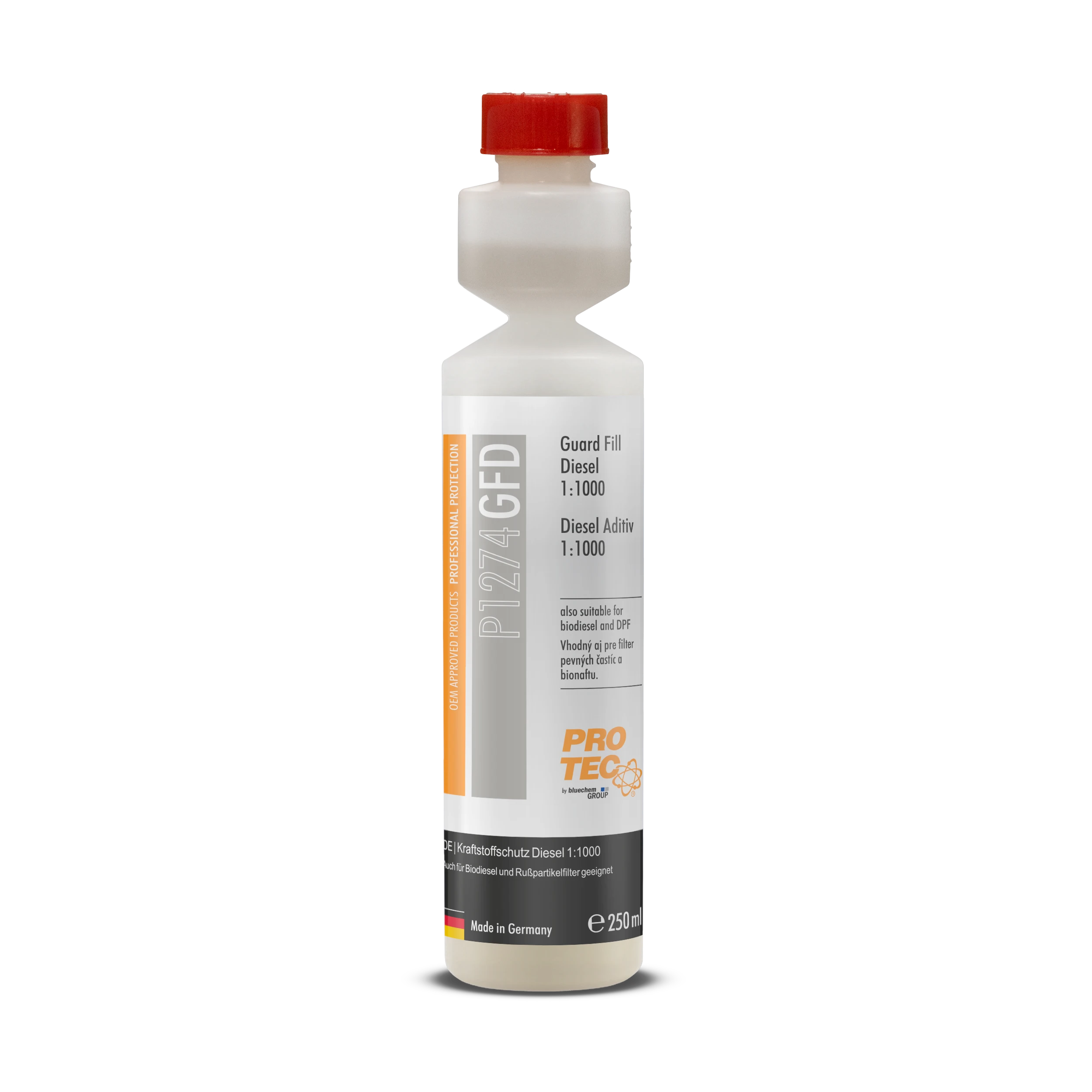 PRO-TEC P1274 GFD Guard Fill Diesel Additiv 1:1000 Kraftstoffschutz 250 ml Flasche zur Pflege und zum Schutz von Diesel-Kraftstoffsystemen bei Biodiesel und DPF-Fahrzeugen.