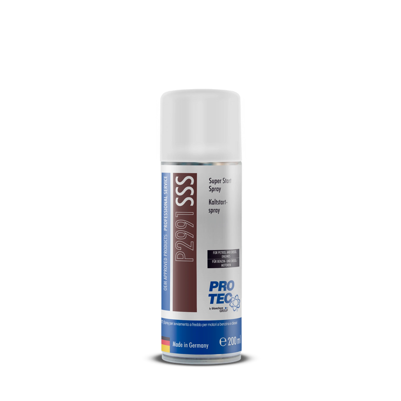 PRO-TEC P2991 Super Start Kaltstartspray 200 ml für Benzin- und Dieselmotoren – Motorstartspray Made in Germany für schnellen Kaltstart bei Fahrzeugen und Maschinen.